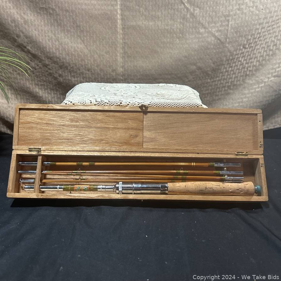 Vintage Fishing Rod in wooden box Auction